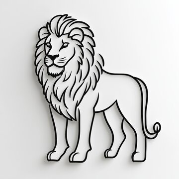 recommend clip art: A line drawing of a majestic lion with a thick mane, standing proud against a white background.