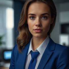 Fototapeta premium Beautiful Business Woman in Blue Business Wear
