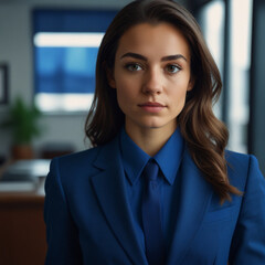 Fototapeta premium Beautiful Business Woman in Blue Business Wear