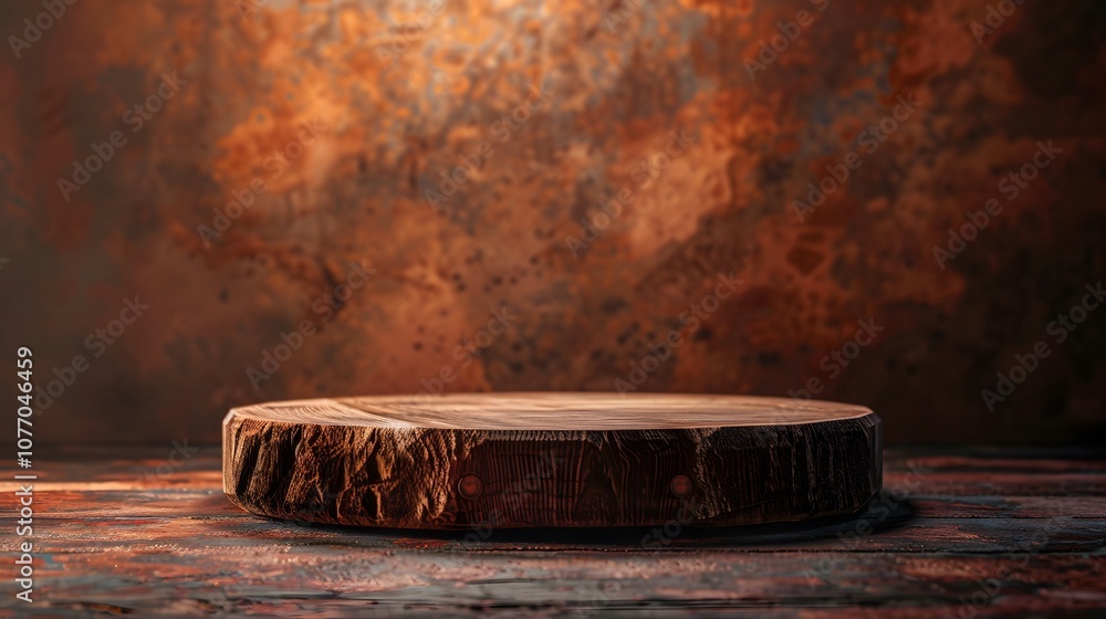 Poster rustic wooden pedestal on a textured background ideal for displaying products or art, perfect for cr