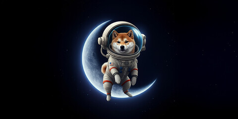 Puppy Dog Astronaut Floating in Outer Space in a Space Suit, Planet Earth, Stars, Science, Funny Animal Galaxy Image
