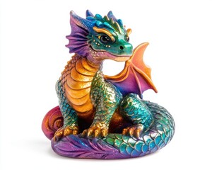 Colorful dragon figurine, designed with intricate details and vibrant colors.