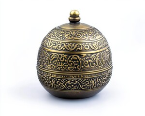 Decorative vintage pot with intricate patterns, white isolate background.
