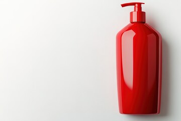 Obraz premium Red soap dispenser on white background with empty space