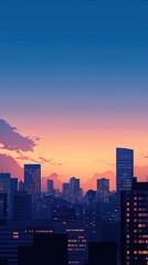 Fototapeta premium City Skyline at Dusk with Minimal Lighting