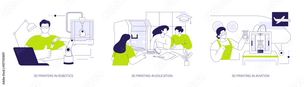 Poster 3d printing applications abstract concept vector illustrations.