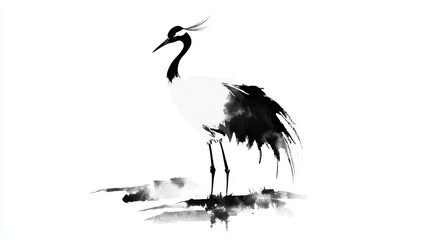 Obraz premium Elegant crane silhouette on a white isolated background.