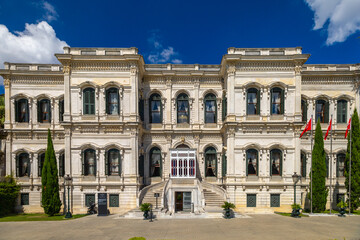 Exterior view of Yıldız Palace on a sunny day. Yildiz Palace. 9 August 2024. Istanbul, Turkey