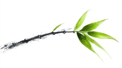 Obraz premium Green bamboo branch with leaves, white isolated background.