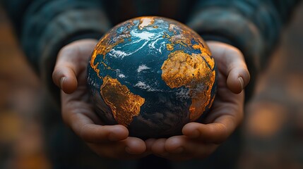 Fototapeta premium A planet in hands symbolizes the global importance of transitioning to green energy and sustainability
