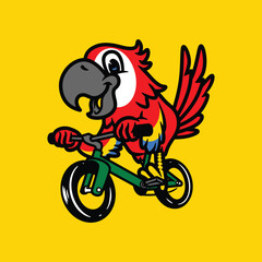 Parrot Riding Bicycle Vector Cartoon Style