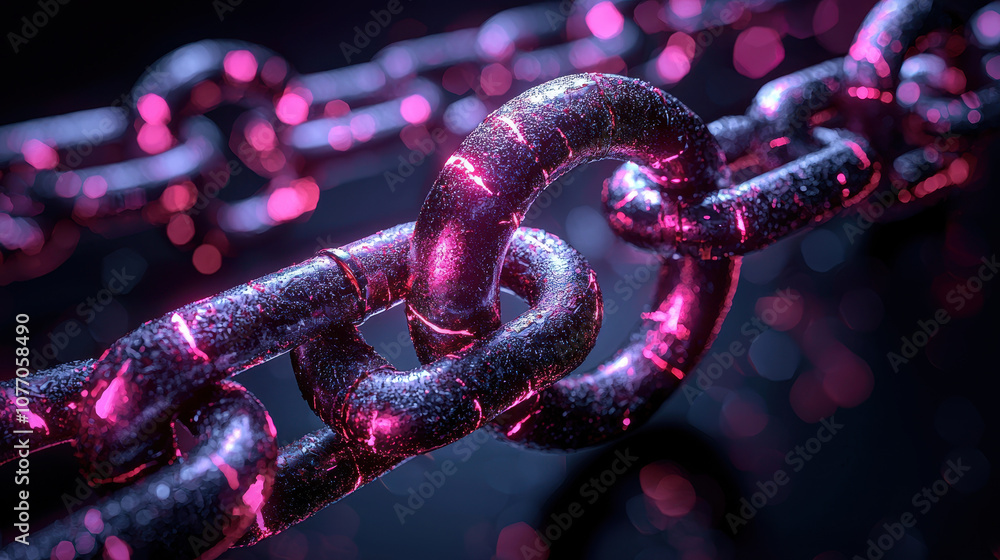 Aufkleber vibrant chain with glowing pink highlights, showcasing intricate links and modern design. image capt