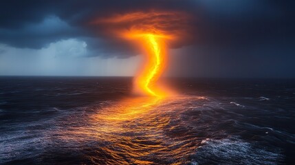 Fototapeta premium A powerful tornado forms over the ocean, a visual reminder of the extreme weather events fueled by global warming