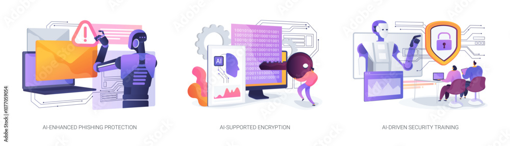 Poster ai-powered cybersecurity abstract concept vector illustrations.