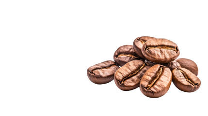 Obraz premium Fresh roasted coffee beans stacked on a white isolated background.