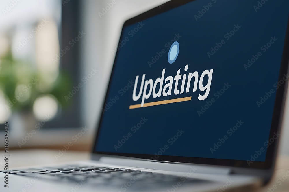 Poster laptop screen displaying software updating – representing technology, system upgrades, and digital m