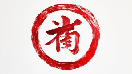 Fototapeta premium Red circular symbol with calligraphic characters on white isolated background.