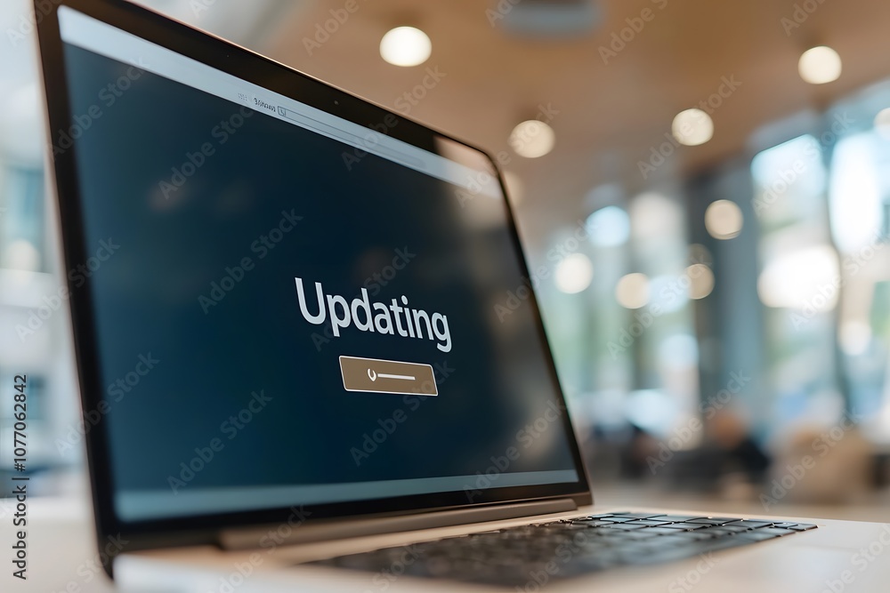 Poster laptop screen displaying software updating – representing technology, system upgrades, and digital m