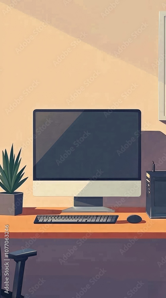 Poster modern flat design office desk with computer setup