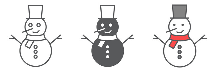 Snowman line icon collection, holiday and christmas, snowman vector icon set, vector graphics, editable stroke outline sign, eps 10.