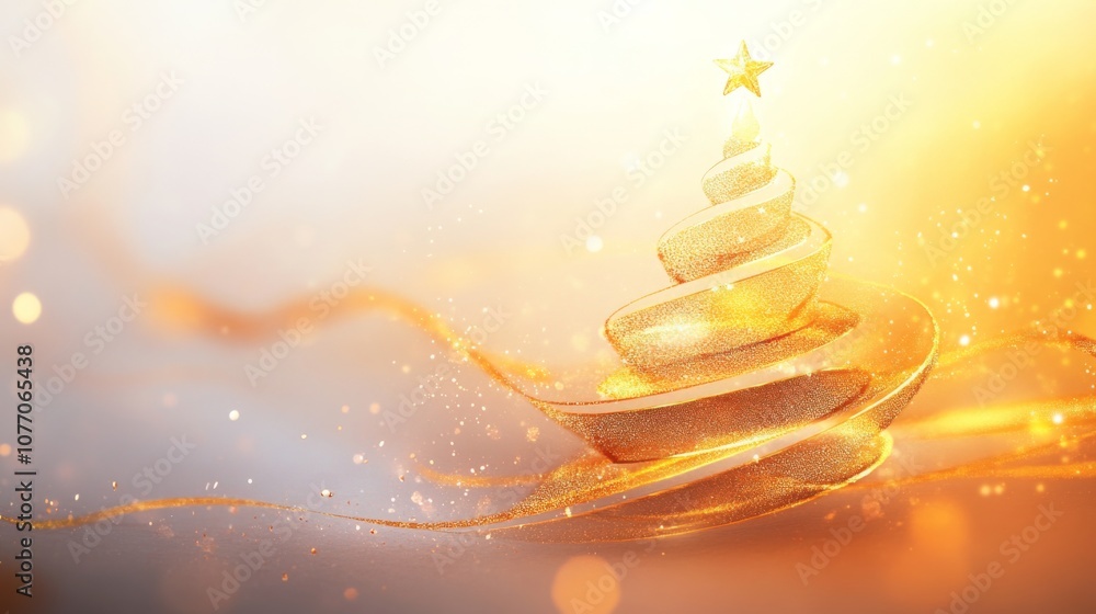 Poster a beautifully designed christmas tree made of shimmering gold spirals is adorned with a star on top.