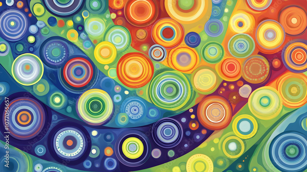 Poster Colorful abstract background with swirling circles and lines.