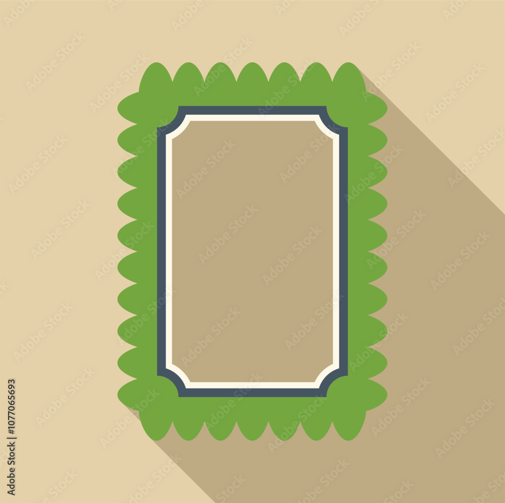 Poster rectangular frame featuring a scalloped green border and a beige background, ideal for adding a touc