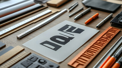 Flat lay of office supplies with the word "LOVE" in bold black letters.