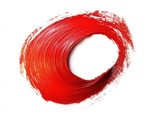 Red paint stroke on white background, artistic design element.