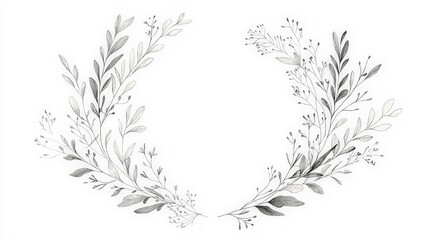 Delicate Floral Pencil Sketch Wreath