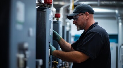 Industrial technician performing maintenance on chillers, emphasizing the critical role of routine servicing in ensuring optimal performance for commercial operations