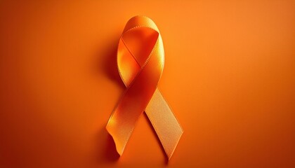 Orange Awareness Ribbon Symbolizing Leukemia, Multiple Sclerosis, Kidney Cancer, and Racial Tolerance on a Subtle Textured Orange Background for Campaigns, Blogs, and Medical Awareness Designs