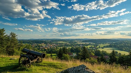 Fototapeta premium Cannon on Hill with Panoramic View