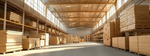 Obraz premium Expansive storage facility featuring towering ceilings, meticulously organized shelves, optimized for efficient inventory management