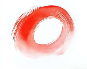 Red watercolor circle brush stroke, white isolated background