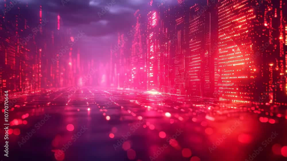 Poster abstract digital code in vibrant pink hues, creating a futuristic data flow effect