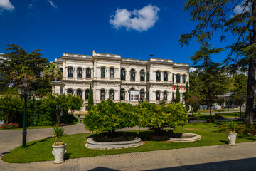 Exterior view of Yıldız Palace on a sunny day. Yildiz Palace. 9 August 2024. Istanbul, Turkey