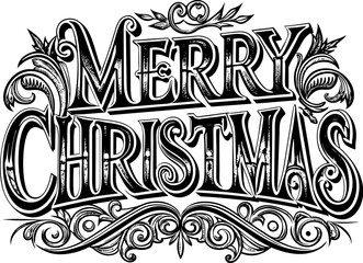 Fototapeta premium Merry Christmas vintage lettering in retro engraving style. Vintage Xmas greeting, for winter holiday cards