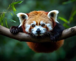 Naklejka premium Red Panda Hanging on Branch