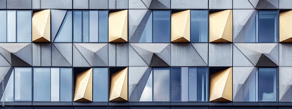 Poster geometric harmony, innovative architecture showcasing intricate patterns and symmetry in a modern ur