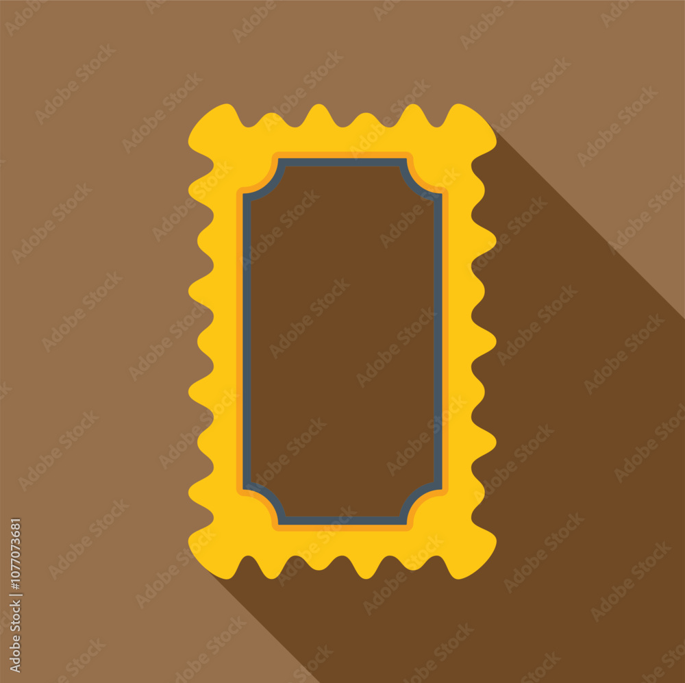 Aufkleber rectangular postage stamp with wavy edges casting a long shadow on a brown background, offering copy