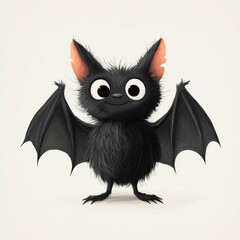 Fototapeta premium Cute cartoon black bat character smiling against a white background, ideal for children's design