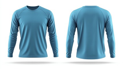 Blue long sleeve t-shirt mockup front and back.