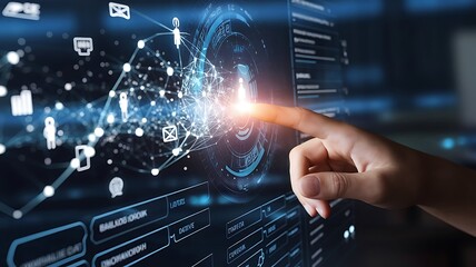 businessman pressing virtual button API, application programming interface. cloud computing concept, cloud technology, Saas, Paas, Iaas. AWS Services