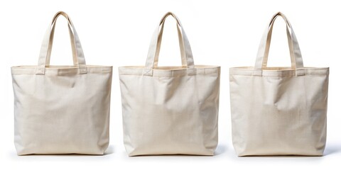 Three Blank Canvas Tote Bags, isolated, white background, mockup ,tote bag, mockup