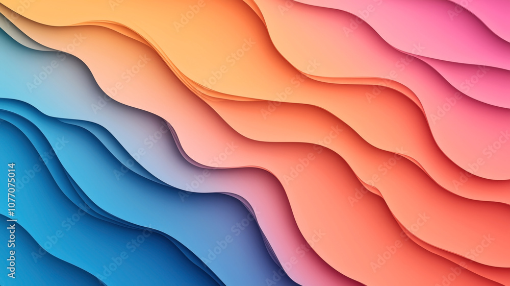 Wall mural abstract gradient artwork featuring layered paper cut-out style design with wavy shapes transitionin