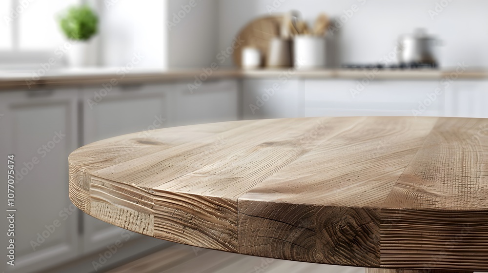 Aufkleber rustic wooden tabletop in a contemporary kitchen setting with soft natural light enhancing the textu
