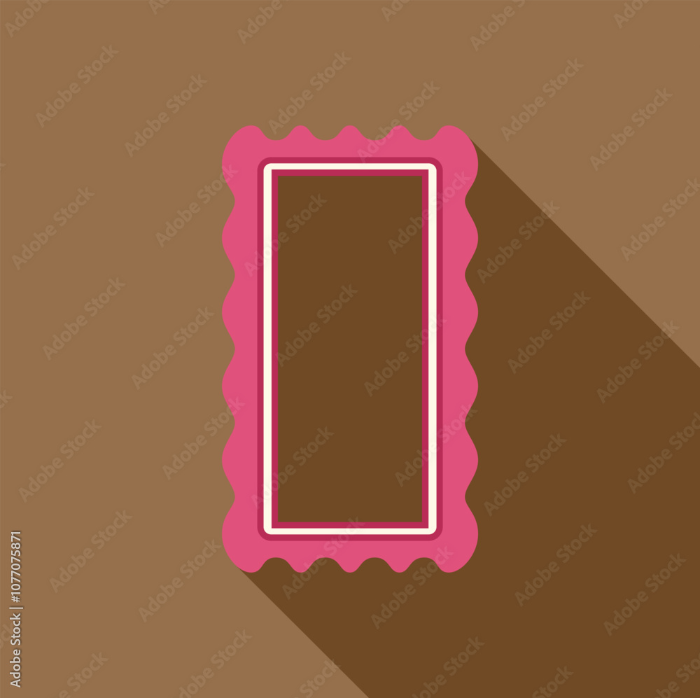 Poster pink wavy rectangular frame casting a long shadow on a brown background, simple and elegant design