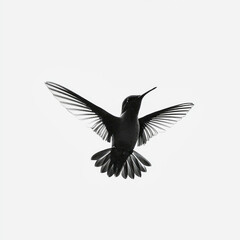 Obraz premium Dynamic black silhouette of a hummingbird in flight against a white background