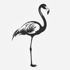 Obraz premium Elegant silhouette of a flamingo standing on one leg against a white background